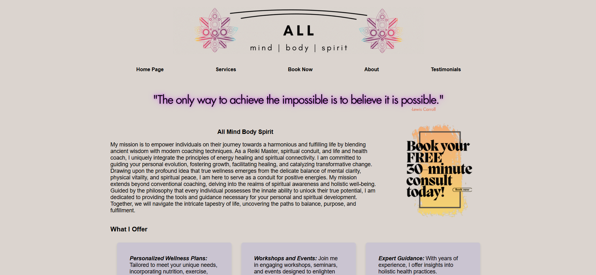 All Mind Body Spirit live website screenshot