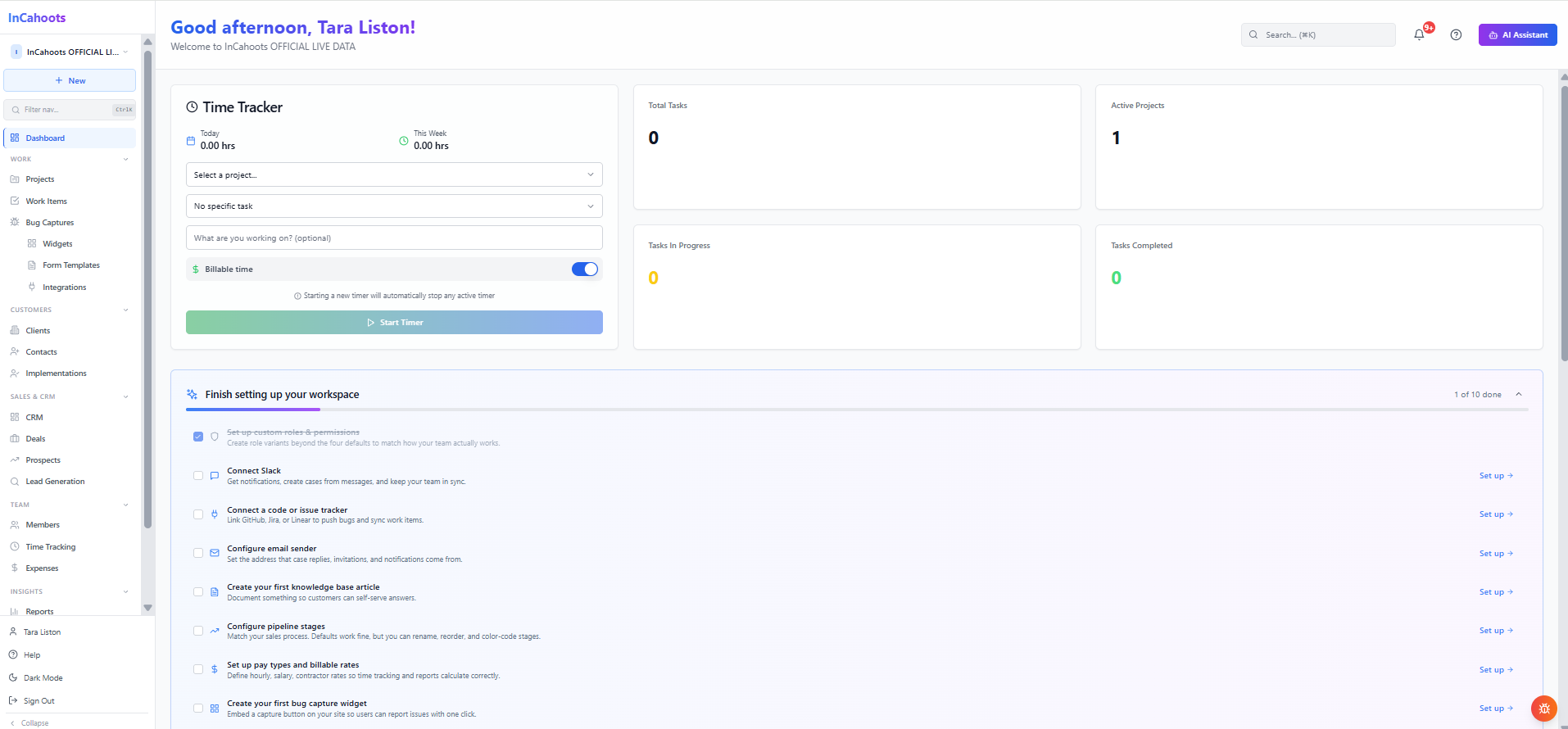 InCahoots SaaS app screenshot